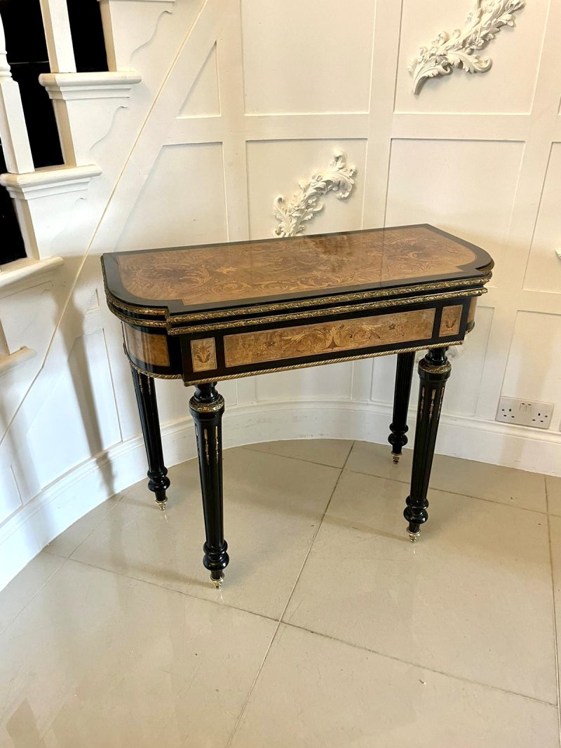 Exhibition Quality Antique Victorian French Inlaid Marquetry Card/Console Table